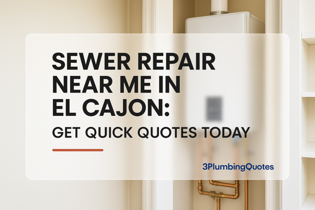 Blog header with bold typography on a professional photo background about water heaters. 3PlumbingQuotes.