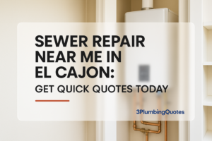 Blog header with bold typography on a professional photo background about water heaters. 3PlumbingQuotes.