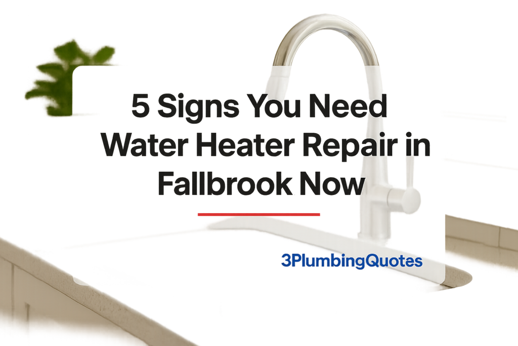 Clean typography design over a bright kitchen background, featuring the blog title and branding for 3PlumbingQuotes.