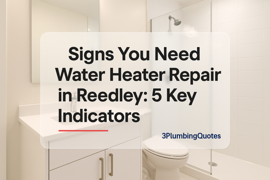 Bold title design '10 Essential Plumbing Maintenance Tips for Homeowners' by 3PlumbingQuotes over a clean bathroom background.