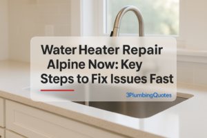Bold text on a clean kitchen background representing plumbing tips. Designed by 3PlumbingQuotes.