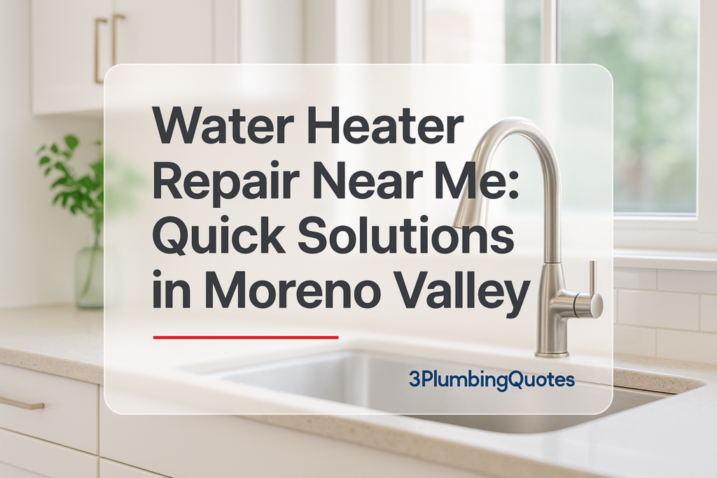Bold, modern typography design with the title over a vibrant kitchen photo. 3PlumbingQuotes