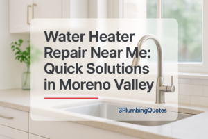 Bold, modern typography design with the title over a vibrant kitchen photo. 3PlumbingQuotes