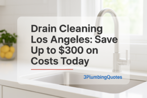 Bold text design for blog title over a bright kitchen photo, showcasing plumbing, by 3PlumbingQuotes.