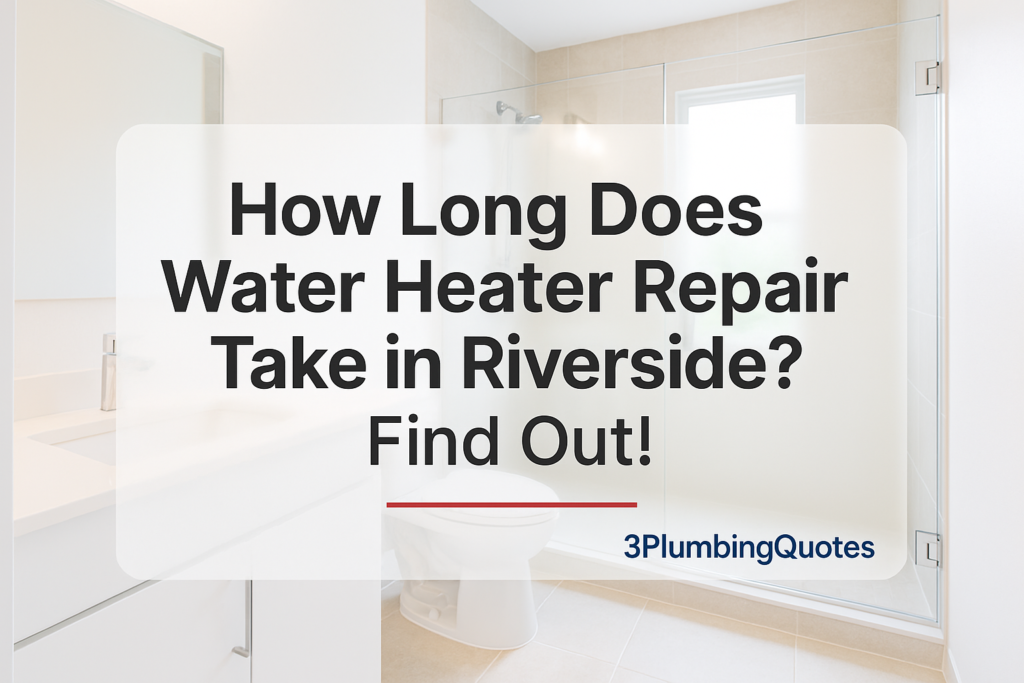 Headline on a frosted panel over a vibrant bathroom scene, showcasing 3PlumbingQuotes.