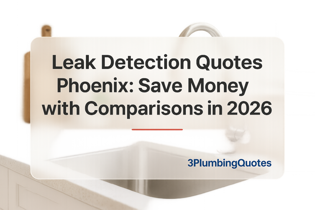 BOLD text design over a bright kitchen scene, featuring plumbing tips for homeowners, 3PlumbingQuotes.