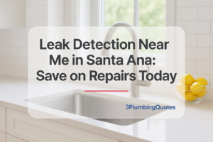 Bold typography design stating 'Top 5 Plumbing Tips for Homeowners'. 3PlumbingQuotes branding included.