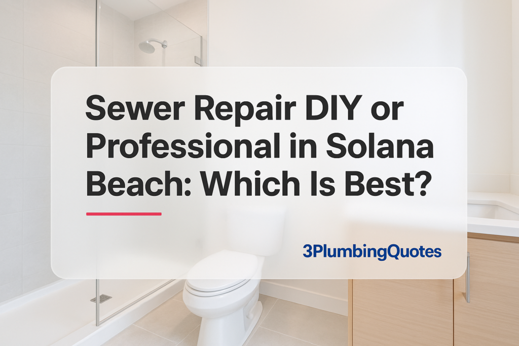 A clean modern typography design with the title 'Why You Should Invest in a Plumbing Inspection for Your Home' on a bathroom background. 3PlumbingQuotes.
