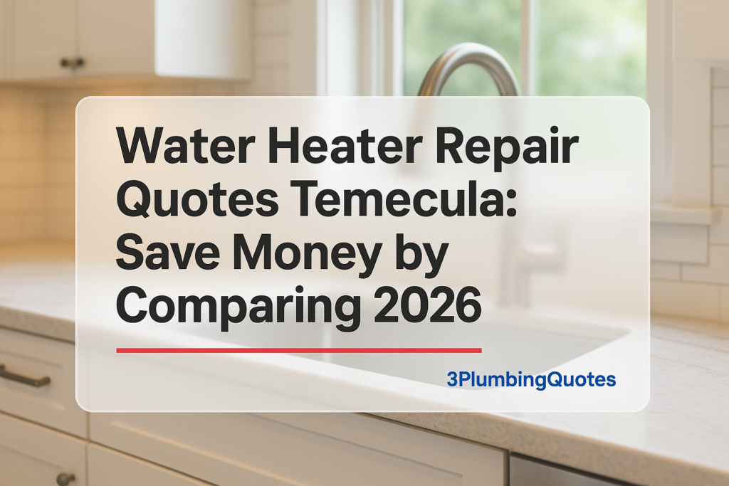 Clean typography design overlaying a professional kitchen photo about plumbing fixtures - 3PlumbingQuotes.