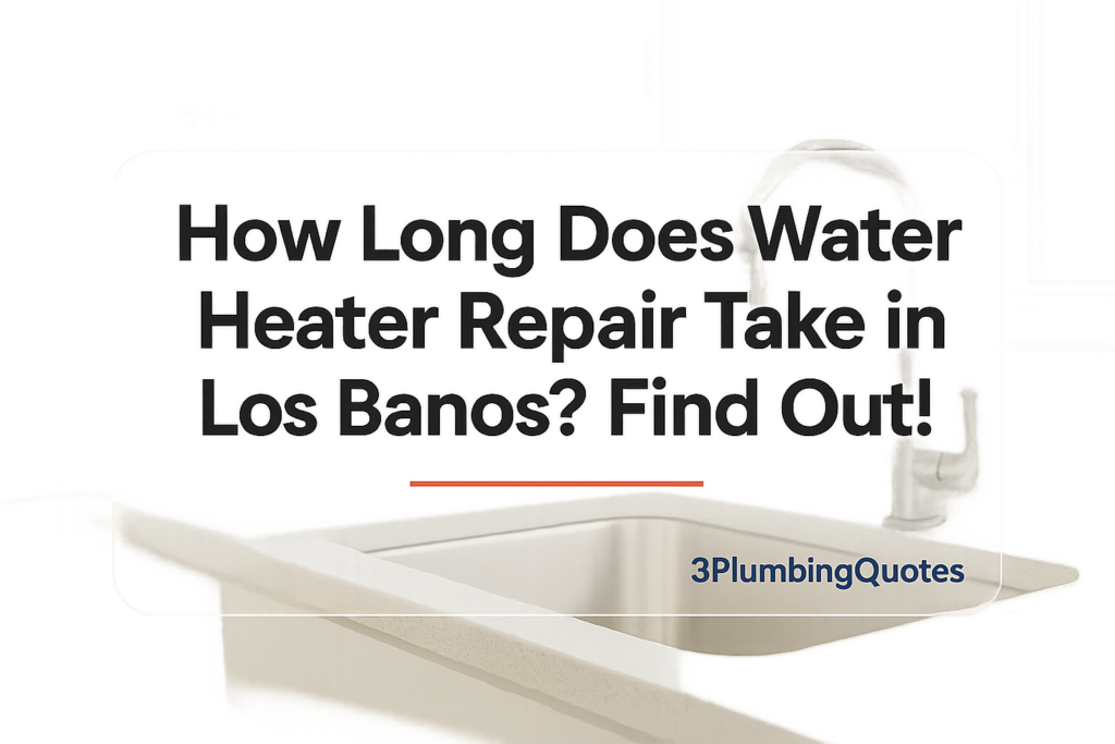 A clean, bold typography design over a bright kitchen photo, featuring 3PlumbingQuotes as brand text.