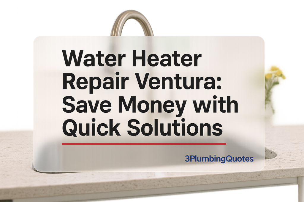 Bold title design with plumbing tips on a clean kitchen background. 3PlumbingQuotes.