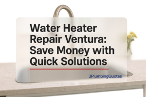 Bold title design with plumbing tips on a clean kitchen background. 3PlumbingQuotes.